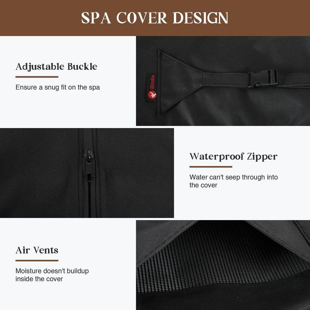 iBirdie Outdoor Waterproof and Weatherproof Hot Tub Cover 90 x 90 inch fit 89 x 89 or 88 x 88 or 87 x 87 Square SPA 600D Heavy Duty Protectors Protective Cover Cap