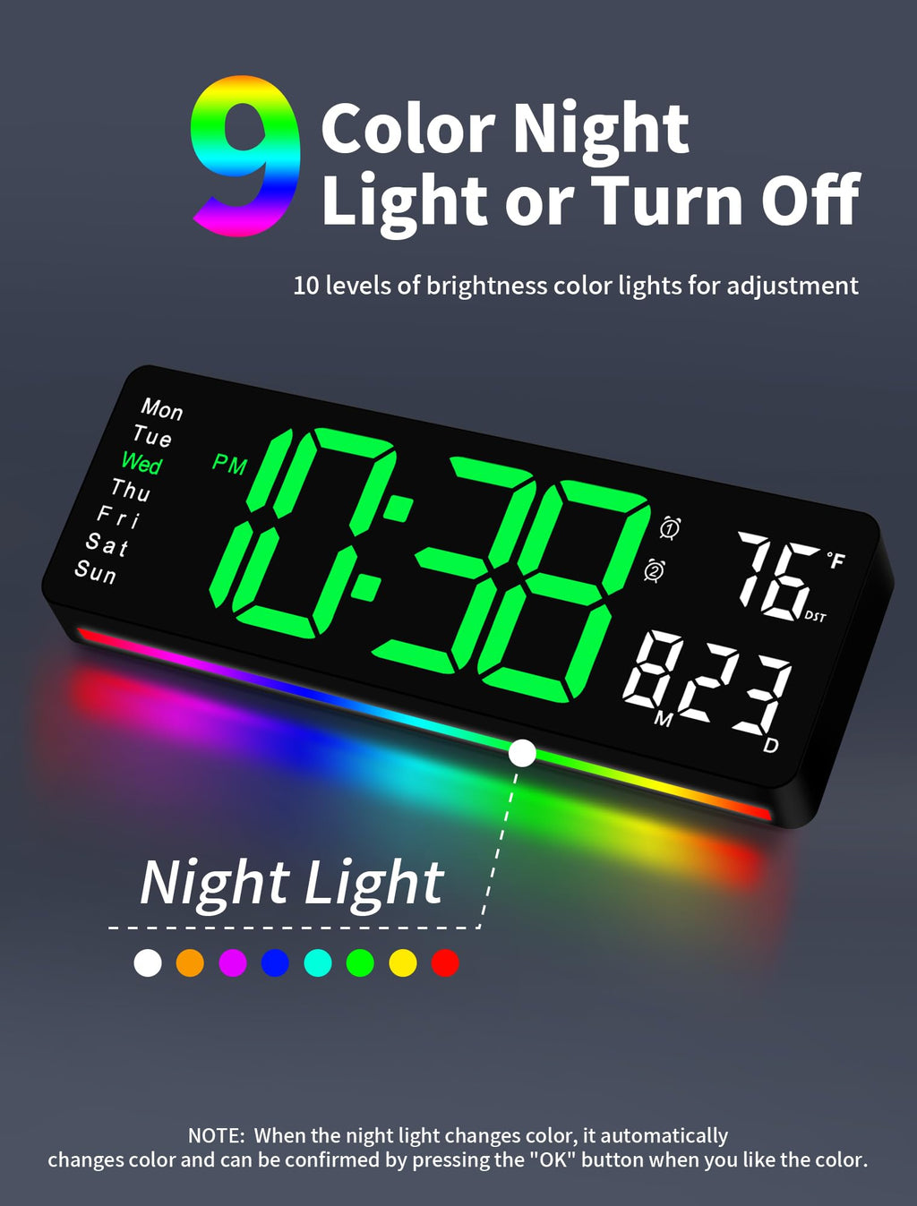MASHI Digital Wall Clock, 17.3" Large Display Digital Clock with Remote Control, Auto-Dimming Wall Clock with Night Light, DST, Date Week,Temp for Living Room, Bedroom, Decor, Gift for Elderly