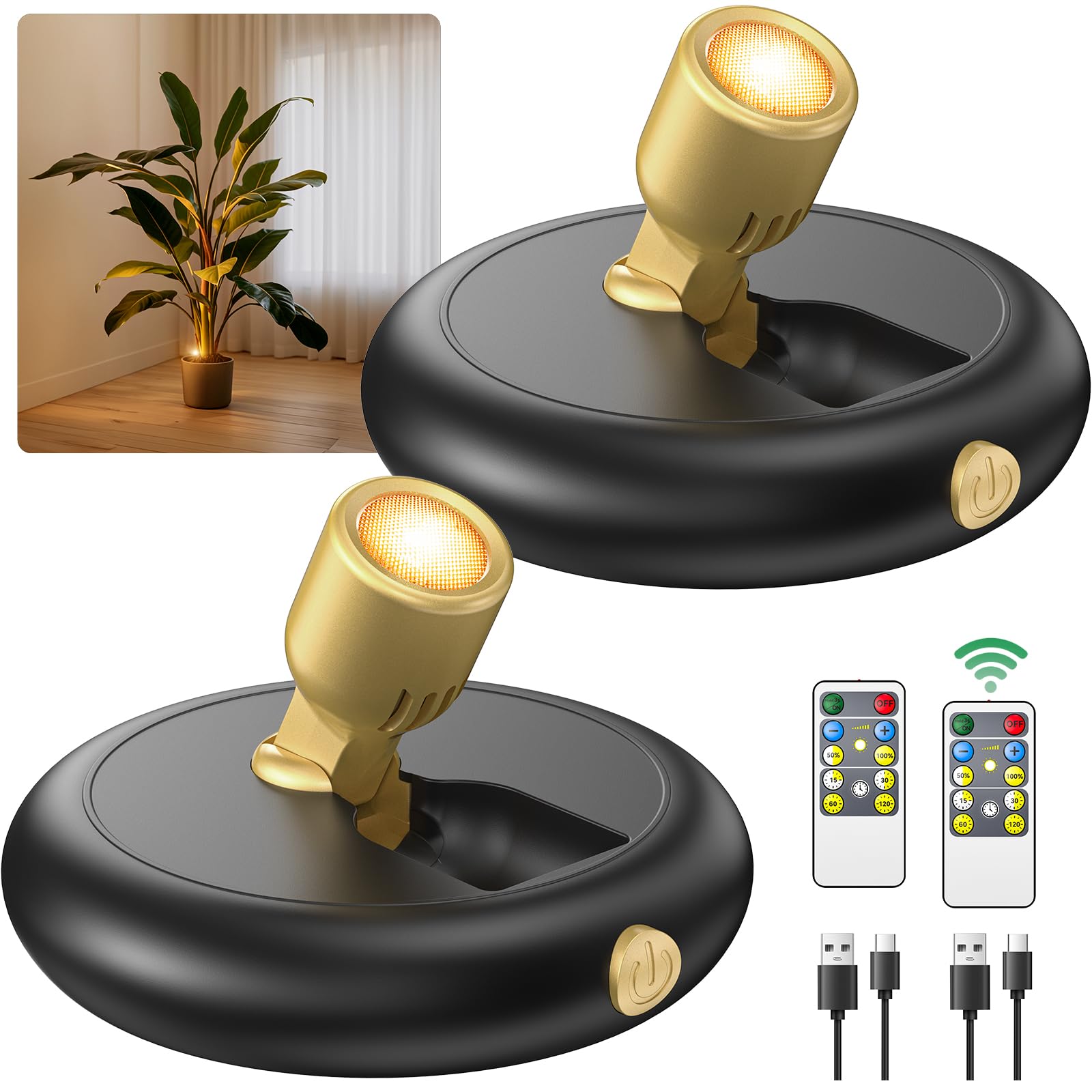 Ler0ktr Rechargeable Battery LED Spotlight Indoor: Wireless Mini Art Accent Spot Lights with Timer Remote - Small Dimmable Uplight for Plants Display Painting Dartboard Artwork Portrait Closet
