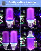 BHCORNER Smaller LED Purple Flame Light Bulbs - Halloween Decorations Light Bulbs,E26/E27 Base Christmas Purple Flickering Light Bulbs Outdoor, led Flame Bulbs for Outdoor Lights (4 Pack)