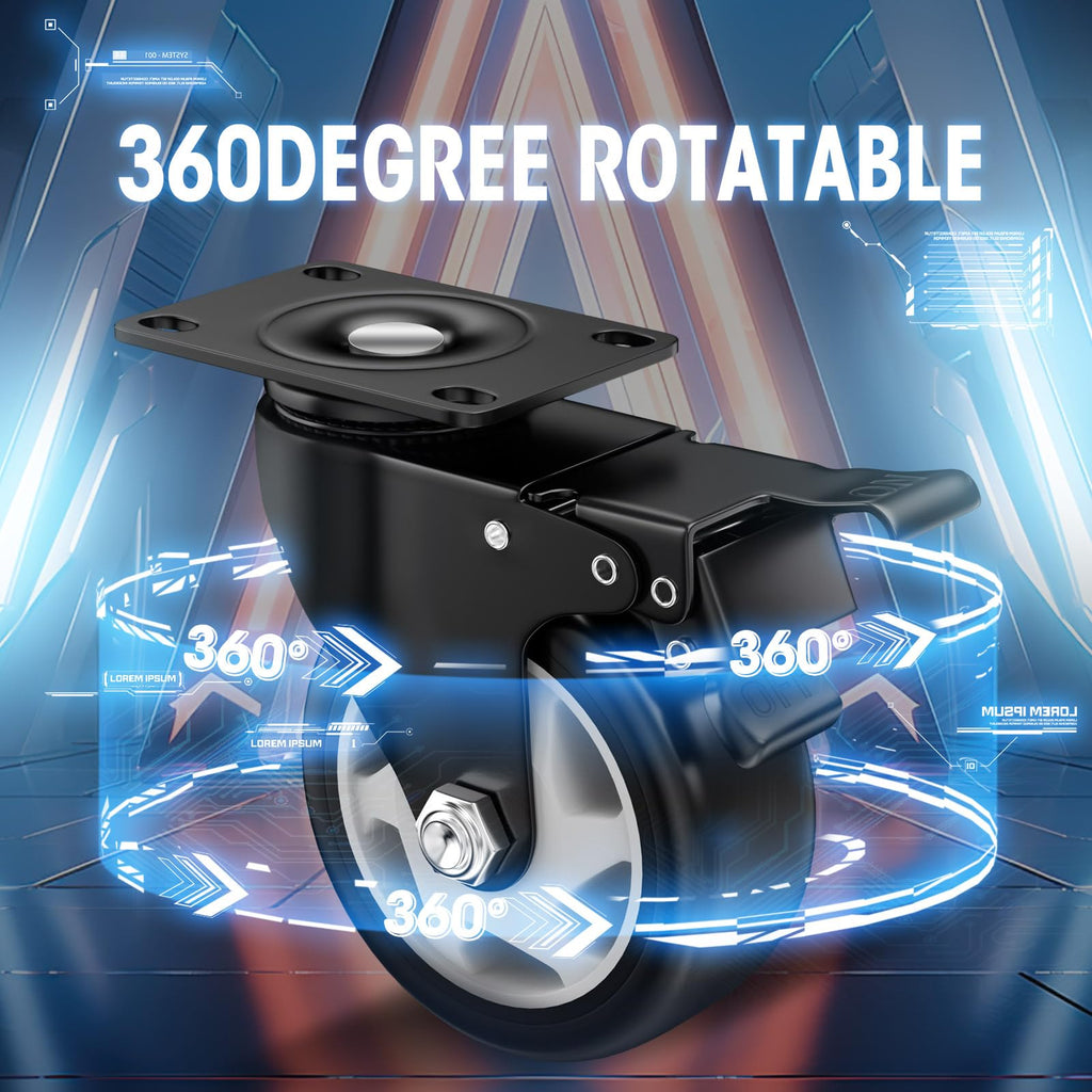ASHGOOB 4" Heavy Duty Plate Casters, 1200 Lbs Dual Brake - Set of 4