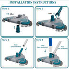 Upgrade Pro Weighted Triangular Pool Rotative Vacuum Head with Brush & EZ Clip Handle - for Cleaning Surface Safe on Vinyl Lined Pools