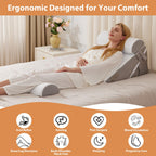 BIEEZZK Orthopedic Bed Wedge Pillow Set 4Pcs, Adjustable Memory Foam Wedge Pillow, Pillow Wedges for Post Surgery, Back Pain Relief, Triangle Pillows for Acid Reflux, Snoring, GERD, White/Grey