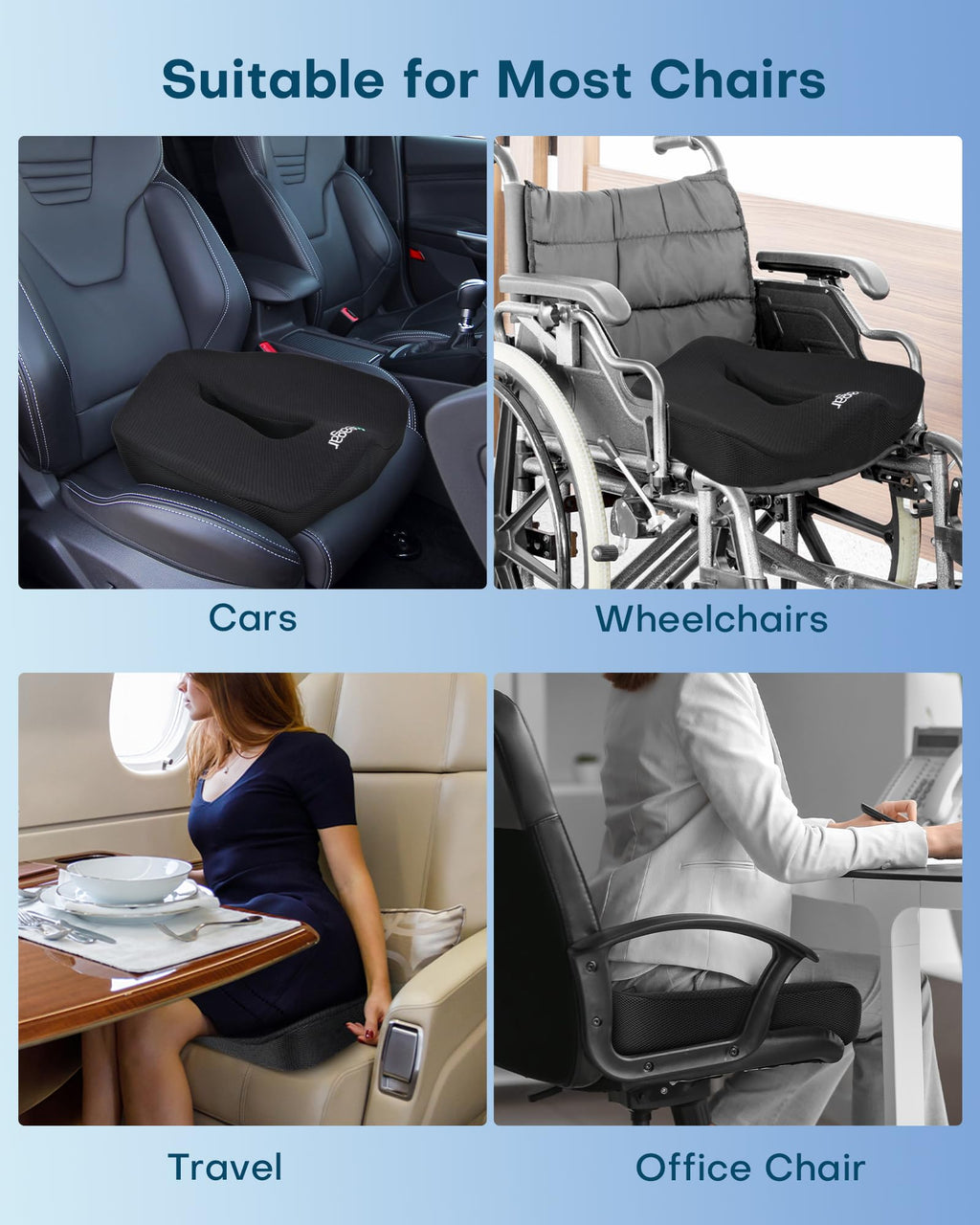 X Large Memory Foam Seat Cushions for Office Chairs Desk,20x18x4.7 Inch Thick,【Soft Cotton Surface】 Chair Cushion Tailbone Pain Relief Extra Dense Hip Sciatica Car Seat Cushion for Long Sitting Black