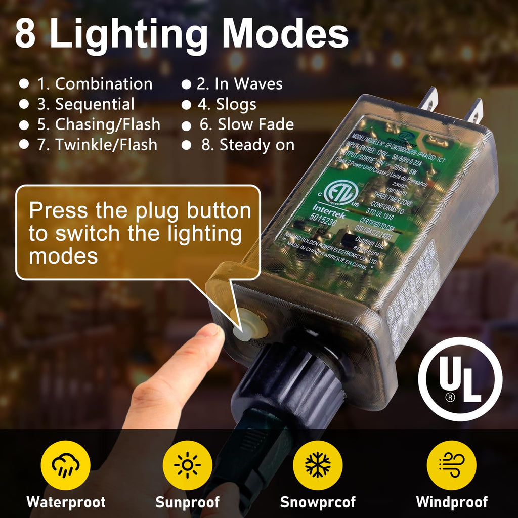 KNONEW 400FT Outdoor Christmas Fairy Lights Plug in,1200 LED String Lights Outdoor Waterproof 8 Modes Memory Times for Wedding Bedroom Walls Garden Trees Decoration(Warm White)