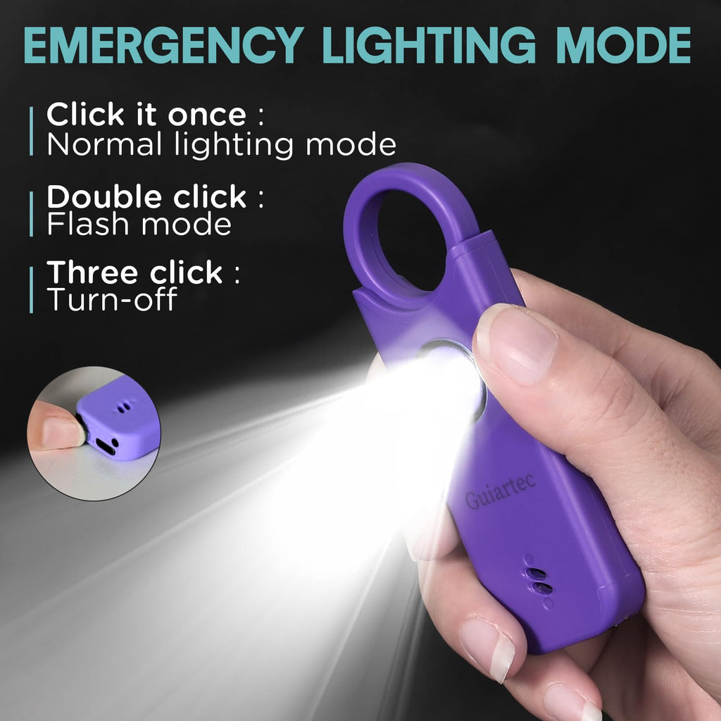 Rechargeable Personal Safety Alarm for Women, 135 dB Loud Self Defense Keychain Siren with LED Strobe Light, Personal Emergency Security Safe Devices Key Chain Alarms for Women Kids Elderly (Violet)
