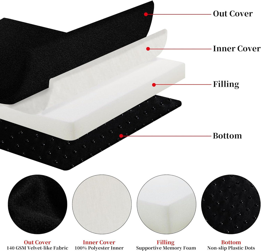 HOMBYS Memory Foam Recliner Cushion for Elderly, 4" Thickness Seat Cushion with Lumbar Support Pillow, Non-Slip & Supportive Chair Seat Cushion with Backrest, (Black, 13" Backrest)