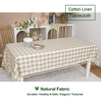 Midsummer Breeze Rustic Checkered Tablecloth, Cotton Gingham Rectangle Table Cloths for Kitchen Dining Restaurant Farmhouse Thanksgiving Christmas Decor (55x84”,Gray Khaki)