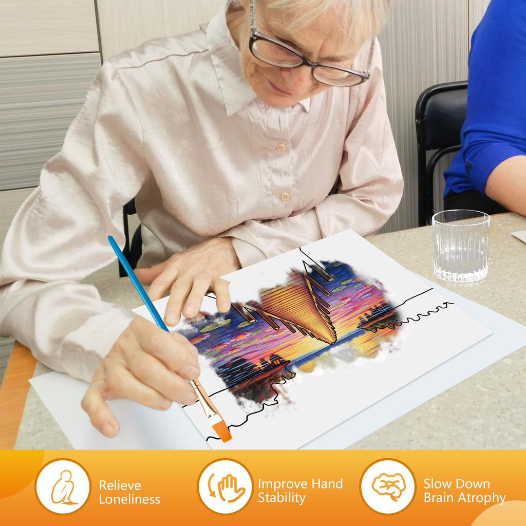 22 Pcs Dementia Products for Elderly Reusable Water Painting Toys Kit Flower Bird Dementia Alzheimer's Activities for Adults Seniors Dementia Toys Water Doodle Coloring Set Drawing Brush Game Gifts
