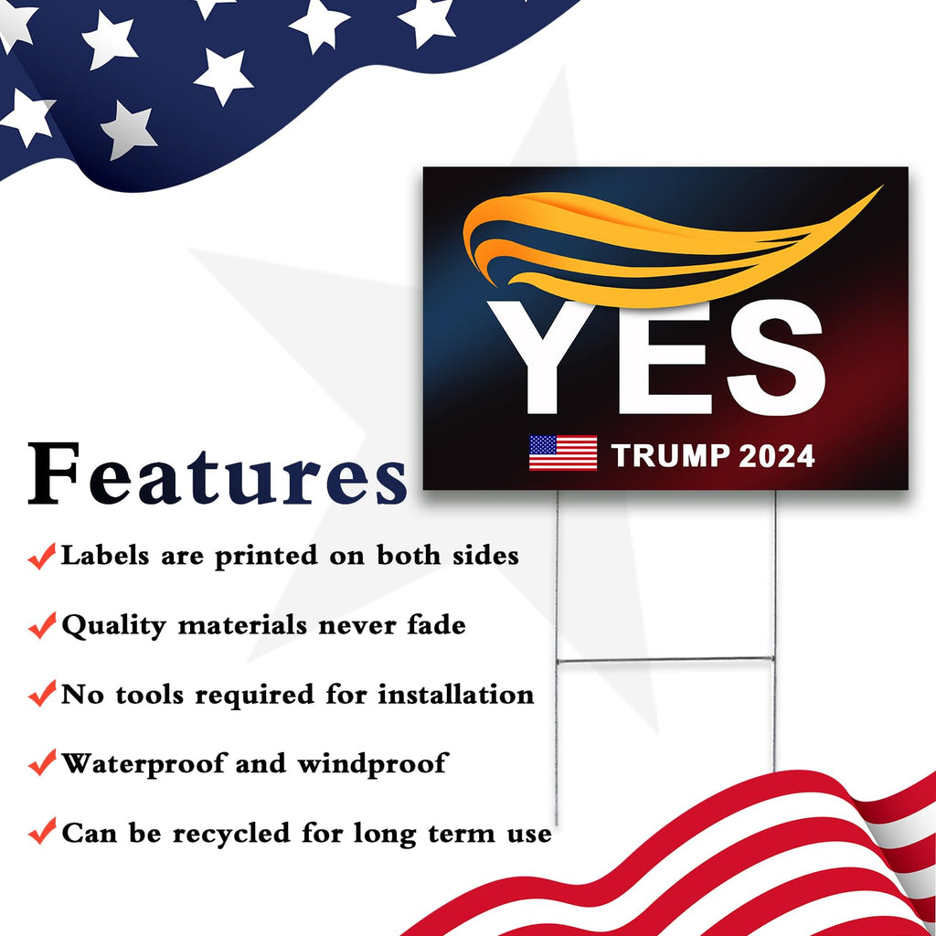 Oligei Trump Yard Signs, Trump 2024 Yard Sign 18" X 12", YES Trump Yard Signs 2024 Double Sided Fade Resistant, Take America Back Trump Signs for Yard Heavy Duty Metal H-Frames