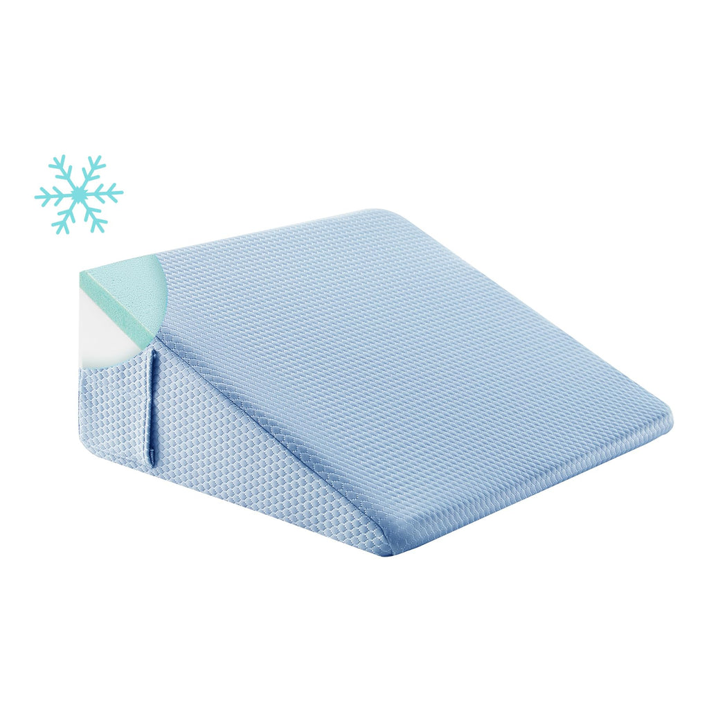 Bedluxe Wedge Pillow for Sleeping, 10 inch Elevated Support Bed Wedge Pillow, Breathable Triangle Pillow Wedge with Cooling Memory Foam Top - Removable Washable Cover, Light Blue