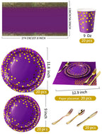 Nkaiso 141 Pieces Purple Gold Party Supplies, Party Dinnerware Sets Include Paper Plates Napkins Cups Silverware, for Wedding Bridal Shower Engagement Birthday Parties Decoration -20 Serves
