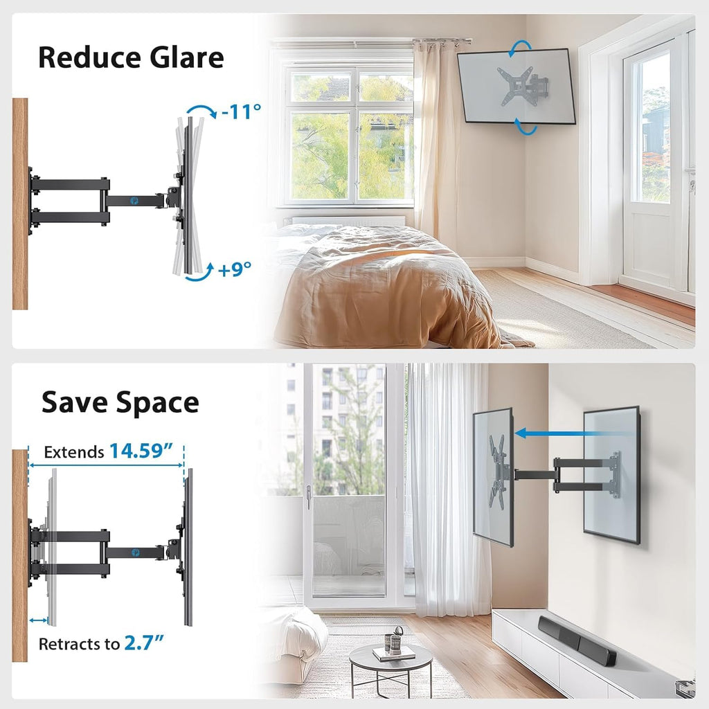 Full Motion TV Wall Mount for Echo Show 21/15 and 13-43 Inch Flat Curved Screen TVs & Monitors, Max VESA 200x200mm up to 44lbs, TV Mount Wall Bracket with Rotation Swivel Tilt Extension