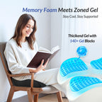 ZIKEE Gel Seat Cushion for Office Chair and Car Seat with Ergonomic Zoning, Memory Foam Chair Cushion for Sciatica, Lower Back, Tailbone Pain Relief and Intimate Ventilation, Non-Slip & Airy Cover