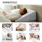 Bedluxe Wedge Pillow for Sleeping, 10 inch Elevated Support Bed Wedge Pillow, Breathable Triangle Pillow Wedge with Cooling Memory Foam Top - Removable Washable Cover, Light Grey