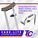 TipSee Light Co Cane-Lite Hands-Free LED Flashlight, 100 Lumen, Battery Powered, Durable, Portable, Water Resistant, IPX4, for Walking at Night, Elderly Accessibility