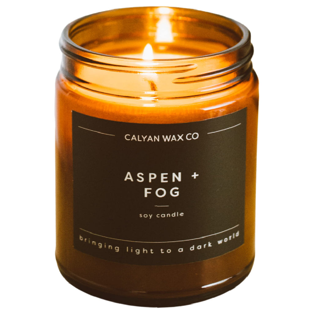 Calyan Wax Soy Wax Candle, Aspen & Fog Scented Candle for The Home | Premium Candle with Essential Oils | 7.2 oz 57 Hour Burn | Soy Candle in Amber Glass Jar | Aromatherapy GIF