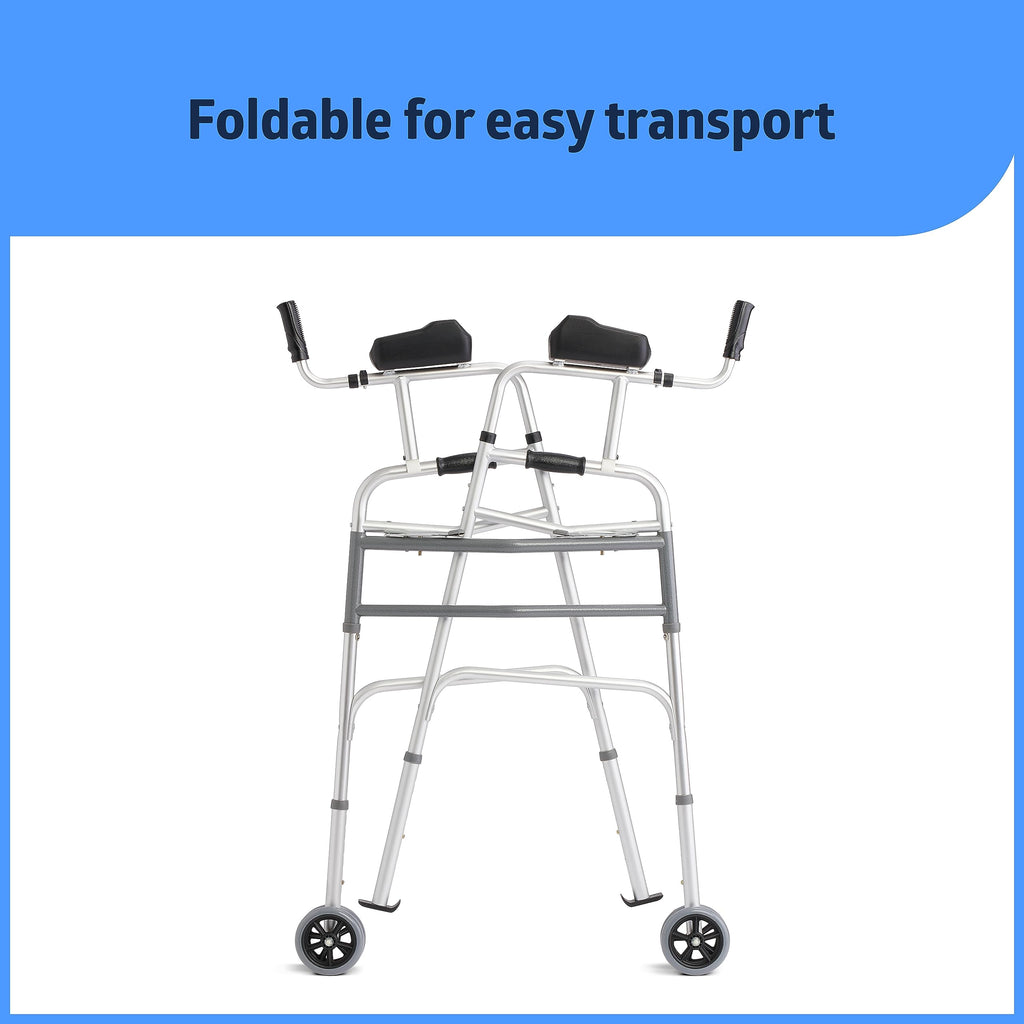 Medline Upright Aluminum Junior Folding Walker – Comfortable, Maneuverable, for Injury, Balance, Posture & Recovery