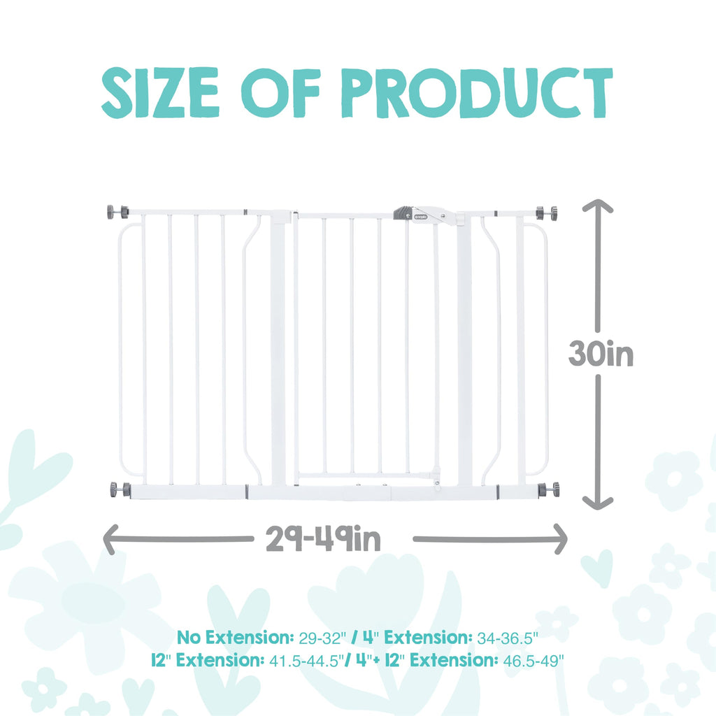 Regalo Safety 29-49" Easy Step Extra Wide Baby Gate for Doorways & Bottom of Stairs, Pressure Mounted Safety Gate with Door for Babies, Toddlers & Pets, White