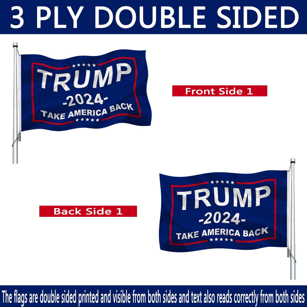 Trump 2024 Flag Double Sided 5x8 Outdoor- Donald Trump Take America Back Flags Banner Heavy Duty Durable Polyester 2024 Trump for President Flag with 2 Brass Grommets 4 Rows Stitched