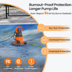 Cleartide Smart Automatic Pool Cover Pump, 1/3 HP 2790 GPH with Auto On/Off & Freeze Protection, Pump for Inground/Above Ground Winter Pool Covers, Dual Mode, 25ft Cord, 120V AC
