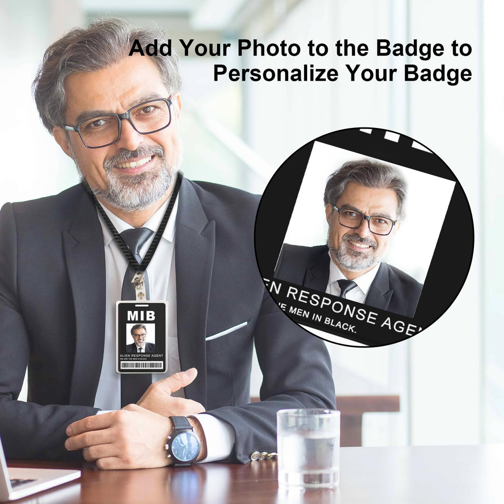 Man in Black ID Badge Prop Costume, Man in Black ID Badge Holder with Lanyard, Decorative Cosplay Spy Decorations Secret Agent ID Card Holder, Christmas,Halloween Costumes ID Badge Props,Black, 1 Pack
