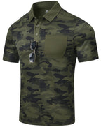 Men's Polo Shirts Short Sleeve Quick Dry Outdoor Golf Sports Shirts with Pocket Regular Polo T-Shirt Camo Army Green XL