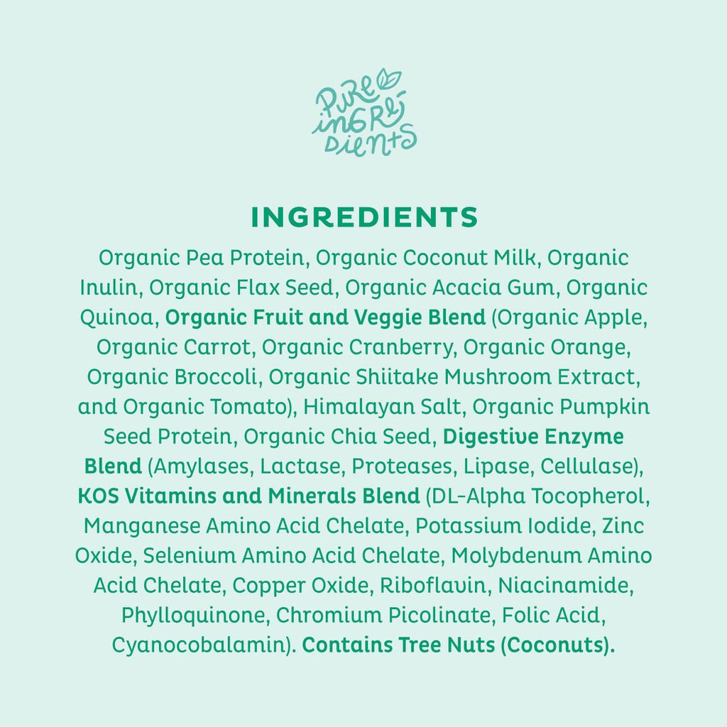 KOS Vegan Protein Powder, Unflavored & Unsweetened - Low Carb Pea Protein Blend, Organic Superfood Rich in Vitamins & Minerals - Keto, Soy, Dairy Free - Meal Replacement for Women & Men - 20 Servings
