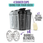 VELOMIX -4 PACK- 28 oz Protein Shaker Bottle for Protein Mixes - 4x Wire Whisk | Leak Proof Shaker Cups for Protein Shakes | Protein Shaker Bottle Pack | Protein Shake Cup