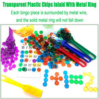 Magnetic Wands and Bingo Chips Set Magnet Wand wtih 100pcs Metal Ringed Discs for Elderly School Science STEM Kit Math Learning Chess Accessories(Pink)