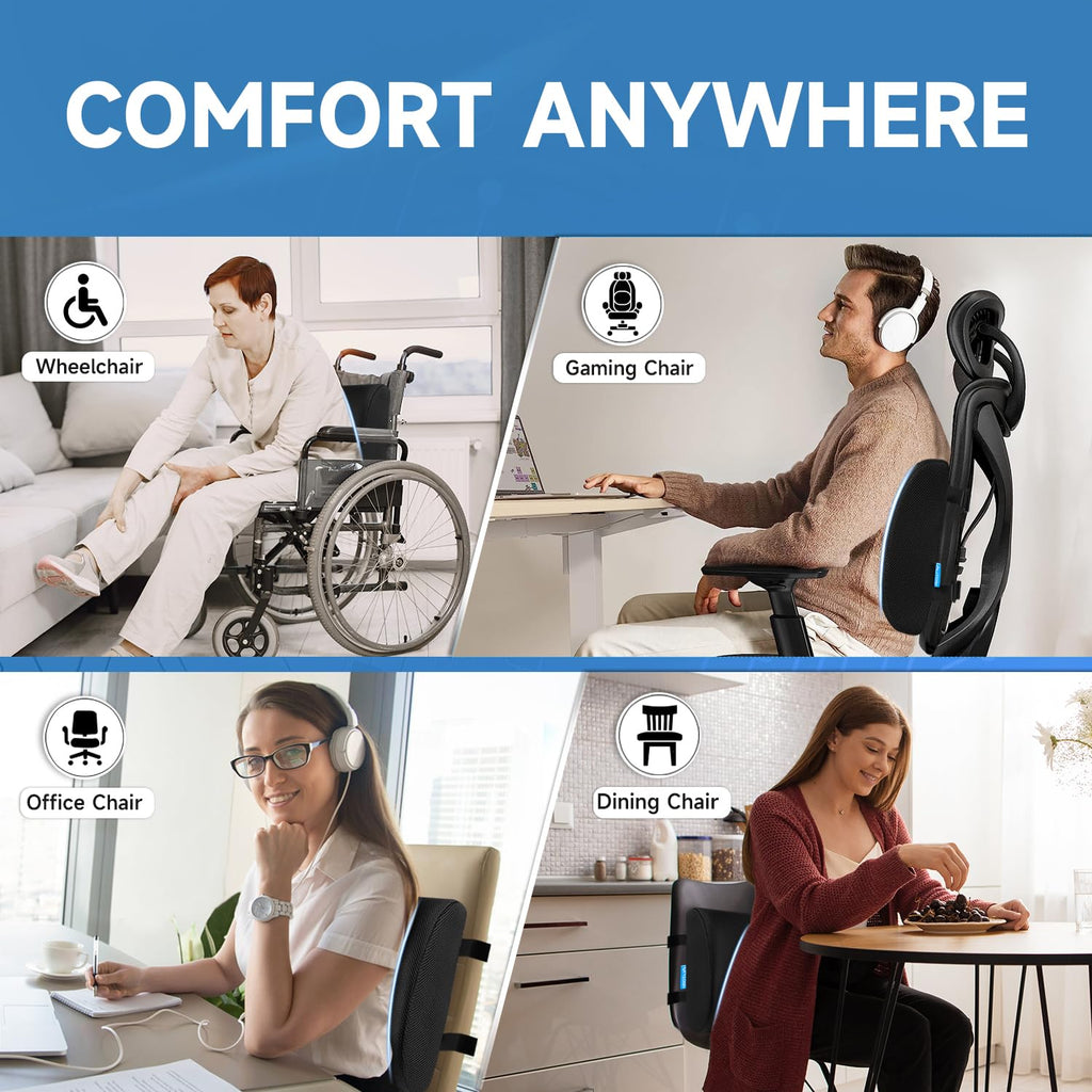 Lumbar Support Pillow for Office Chair, Memory Foam Office Chair Back Support,Lower Back Pillow for Car Seat, Back Pain Relief, Back Pillow for Chair with Adjustable Strap and Mesh Washable Cover