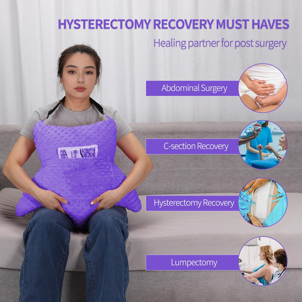 okmaba Hysterectomy Pillow with Pocket for Ice/Hot Packs, Abdominal Surgery Recovery Pillow for Women, Post-Surgery Support Cushion(Purple)