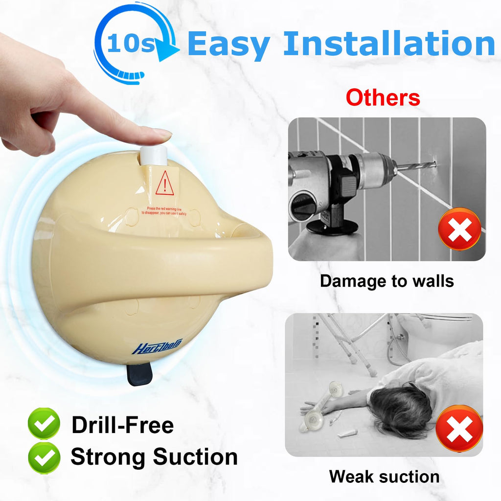 Shower Grab Bars, Drill-Free Shower Grab Bars for Seniors, Shower Handle for Elderly, Post-Surgery, Pregnant, Cream