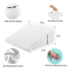 Bedluxe Wedge Pillow for Sleeping, 10 inch Elevated Support Bed Wedge Pillow, Breathable Triangle Pillow Wedge with Cooling Memory Foam Top - Removable Washable Cover, White