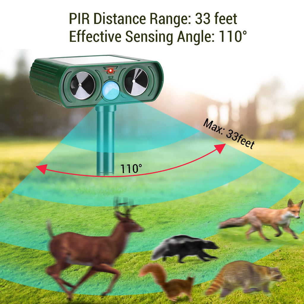 Gebatule 2 Pack Solar Ultrasonic Animal Repellent Repel Cat, Squirrel, Deer, Raccoon, Skunk, Rabbit, Rat, Dog, Waterproof with Motion Detector