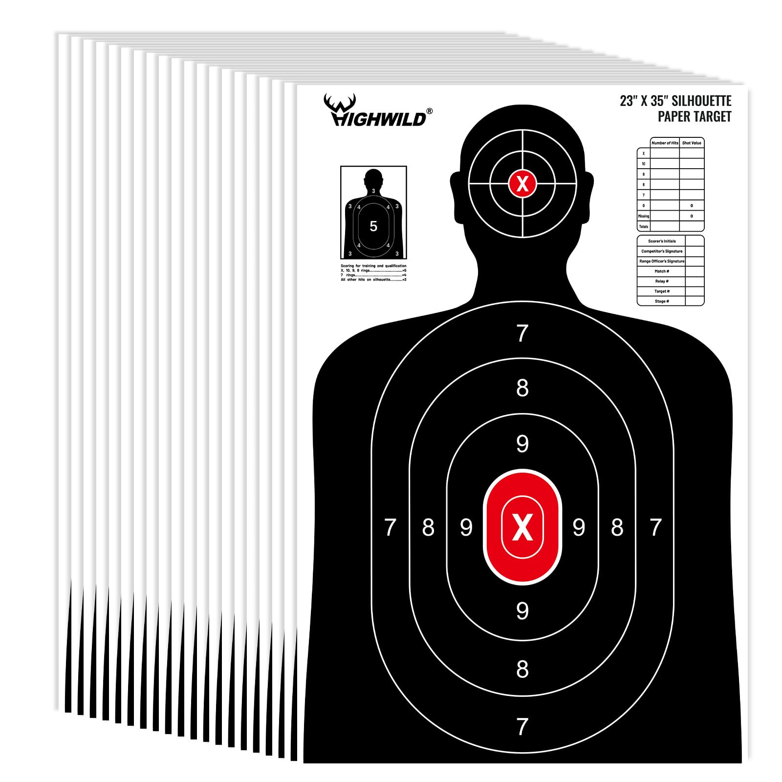 Shooting Range Silhouette Paper Target - 23X35 Inches - Suitable for Handguns, Rifles, Airguns, BB Guns (20 Pack, White & Black)