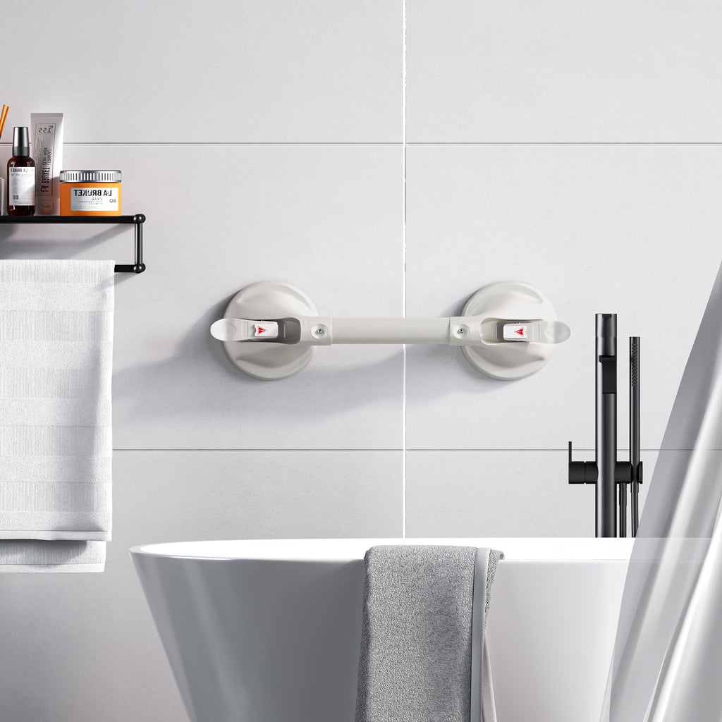 DAILYLIFE Shower Grab Bar for Bathtubs and Showers, 17 inch Heavy Duty Shower Handle with Strong Suction Cup, 300 lbs Safety Shower Handrails for Seniors and Elderly, Grey