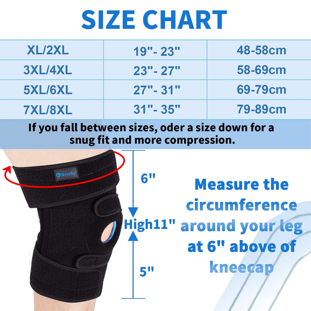 Nvorliy Plus Size Knee Brace for Knee Pain, Extra Large Knee Brace for Women and Men, Adjustable Knee Support with Side Stabilizers for Knee Pain Relief, Arthritis, ACL, LCL, MCL, Injury Recovery (3XL/4XL, Black)