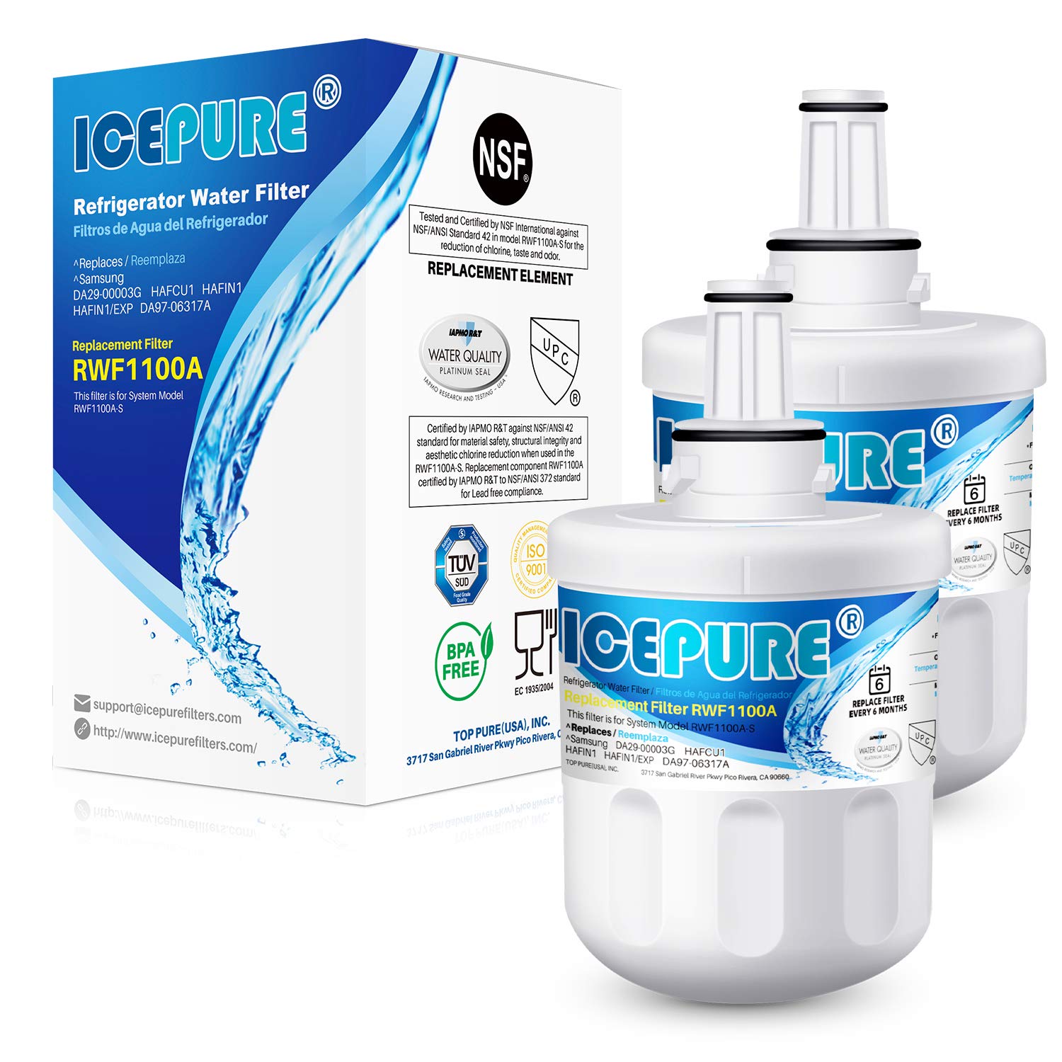 ICEPURE DA29-00003G Refrigerator Water Filter Replacement for Samsung DA29-00003B DA29-00003A DA29-00003D, Aqua-Pure Plus HAFCU1 RSG257AARS RFG237AARS RFG297AARS RS22HDHPNSR WF289 WSS-1 RWF1100A 2PACK