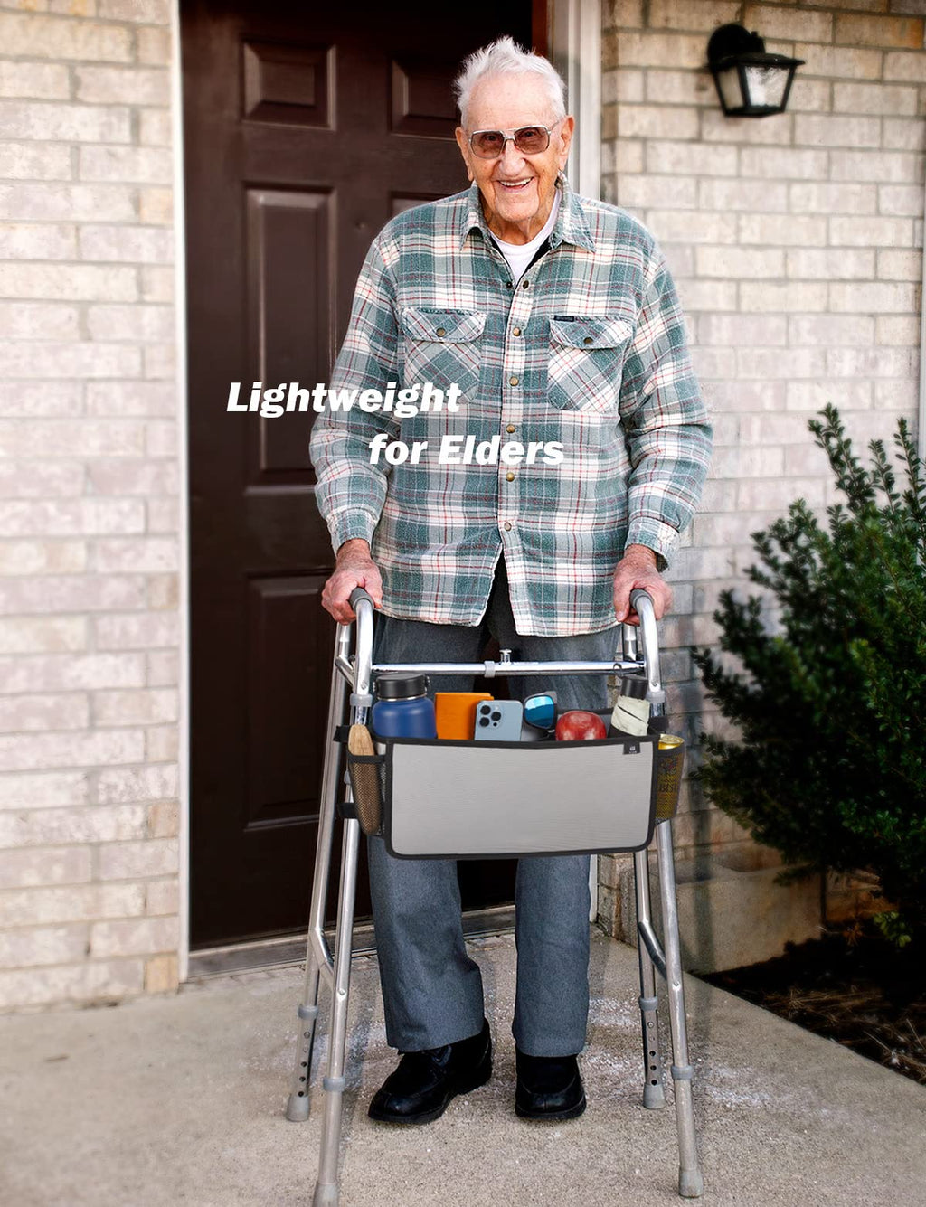 Wiicare Walker Basket for Folding Walker, Basket for Walkers for Seniors with Cup Holder, Upgraded Foldable Walker Bag, Walker Accessories Gift for Family and Elders, Grey
