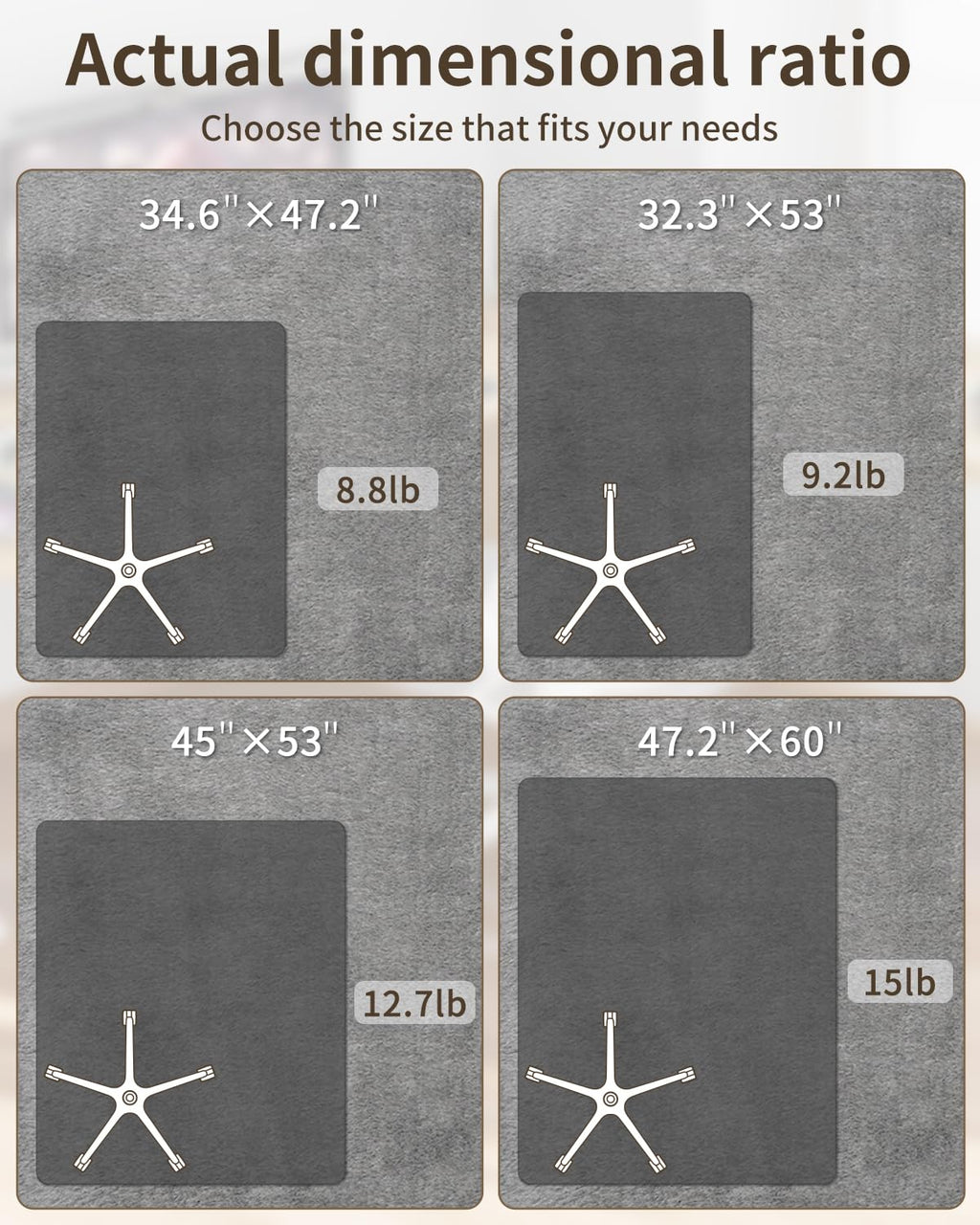 Blvornl Frosted Clear Chair Mat for High Pile Carpet and Hardwood Floor, 32.3"*53" Hard Material Chair Mat, Heavy Duty Computer Chair Mats for Rolling Chairs, Desk Floor Rug for Office and Home Grey