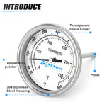 MEANLIN MEASURE 1/2" NPT Bimetal Thermometer for hot Water, boilers, and Pipes, 3" Dial, 4" Stainless Steel Stem, Temperature Range 50-500°F/10-250°C, Accuracy 2%, Lower Mount