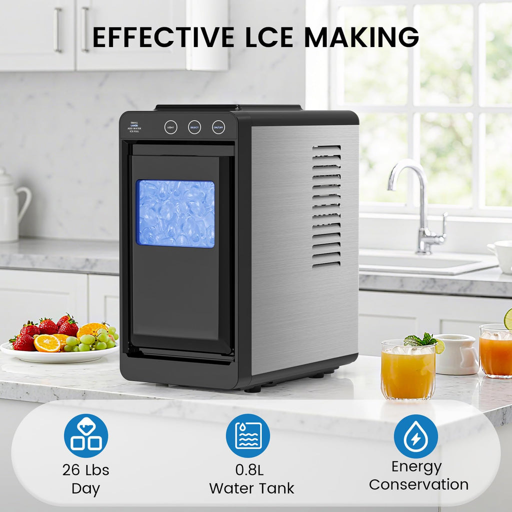 COWSAR Ice Maker Countertop, Portable Ice Machine with Self-Cleaning, 26Lbs/24Hrs, 8 Bullet Ice in 6 Mins with 2 Sizes, Scoop & Basket, Quiet Compact Ice Makers Countertop for Home/Kitchen/Camping