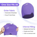 Comfitech Migraine Ice Head Wrap, Headache Relief Hat for Migraine Cap for Tension Puffy Eyes Migraine Relief Cap for Sinus Headache and Stress Relief Cold Compress (Medium Black & Purple)