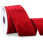 Ribbli Red Velvet Wired Ribbon 2.5 Inch Metallic Red Crushed Velvet Christmas Ribbon for Gift Wrapping Christmas Tree Decoration Crafts Wreaths Supplies-Continuous 10 Yards