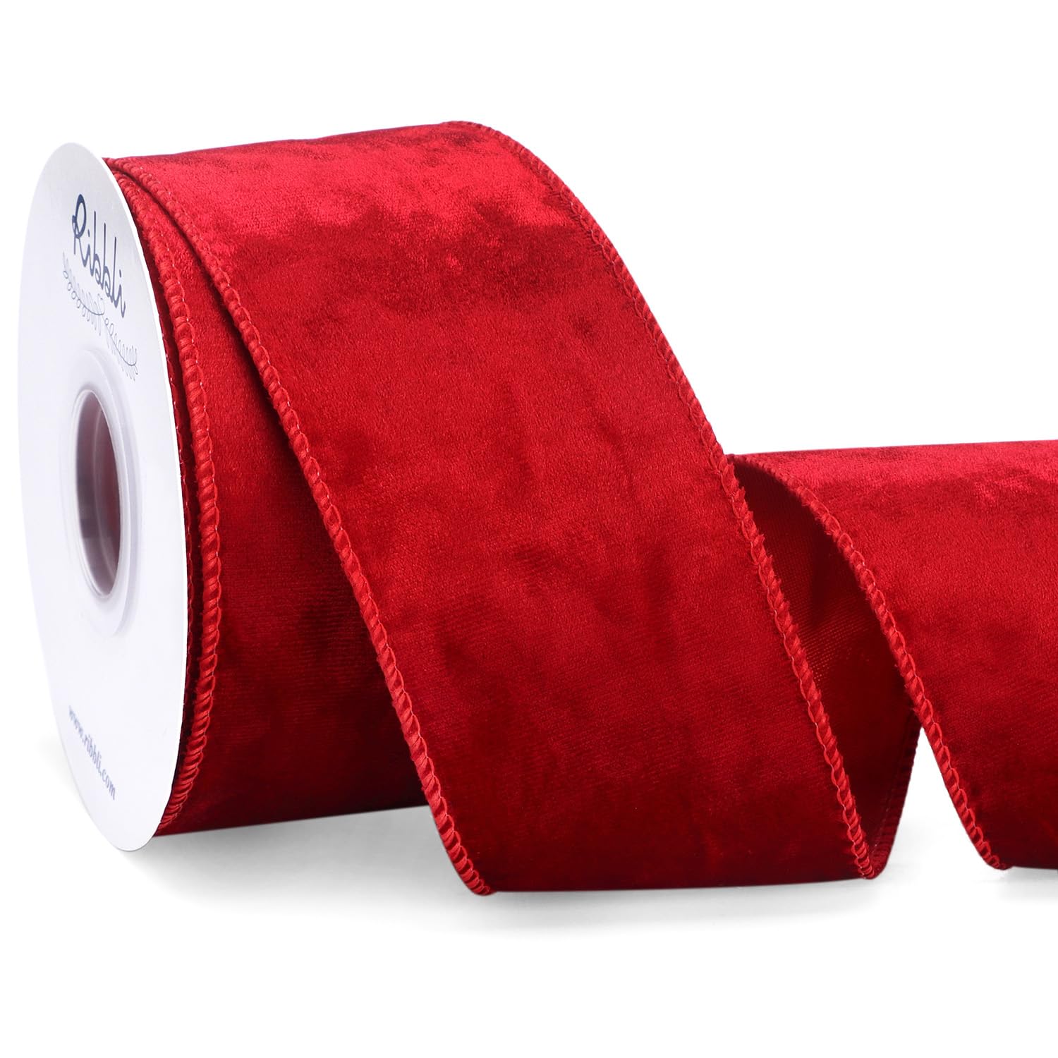 Ribbli Red Velvet Wired Ribbon 2.5 Inch Metallic Red Crushed Velvet Christmas Ribbon for Gift Wrapping Christmas Tree Decoration Crafts Wreaths Supplies-Continuous 10 Yards