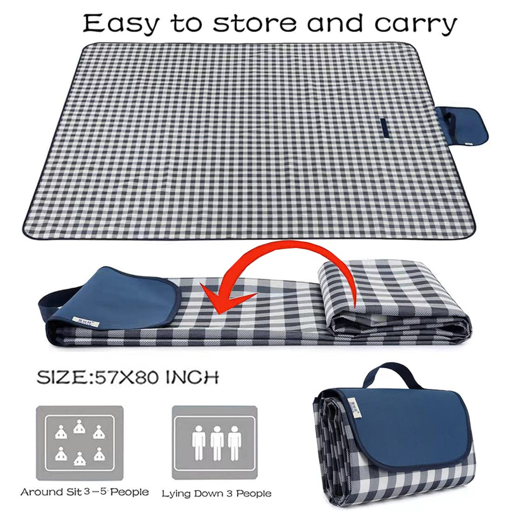 Extra Large Picnic Blanket Beach Blankets, Outdoor Foldable Waterproof Sand Mat for Beach Camping Hiking Travel Family Concerts Grass Park Music Festival Lawn Mats (Dark Blue, 80x60inch)