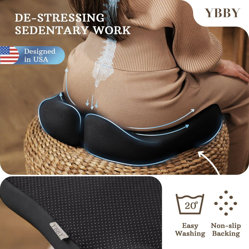 YBBY Seat Cushion for Sciatica - Pressure Seat Cushion for Tailbone Pain Relief – X-Large 20.4 in Memory Foam Coccyx Pillow, Desk Chair & Wheelchair & Truck & Car Seat Cushion
