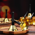 Fumete 100 Pcs Metal Ringing Bells Wedding Bells Dinner Service Call Bell Steel Handbells with Wooden Handle for Wedding Decors Schools Musical Percussion The Sick Elderly Alert(Gold)