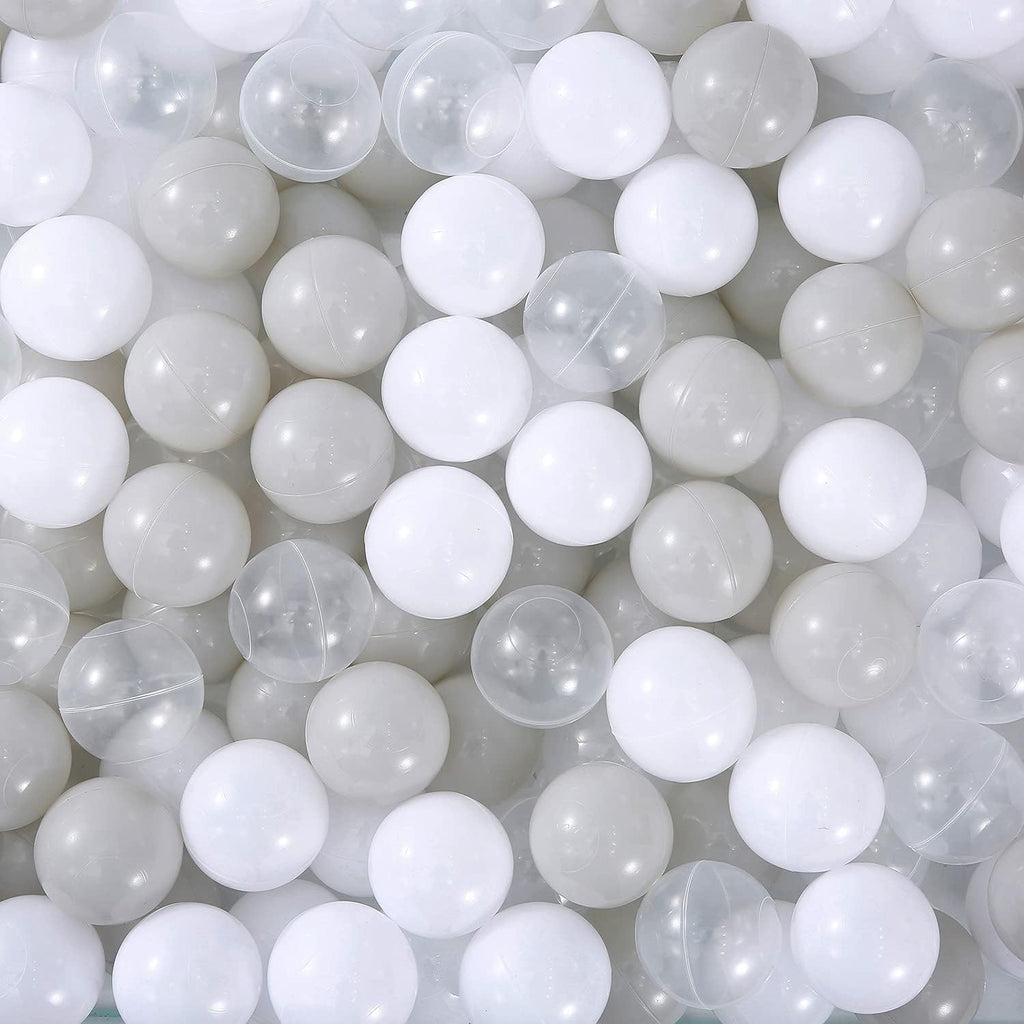 MoonxHome Ball Pit Balls for Toddlers, BPA Free Crush Proof Plastic Toy Balls for Ball Pit, Children's Water Toys, Ideal Gift for Christmas for Play Tent 2.15" Pack of 100 White Clear and Light Grey